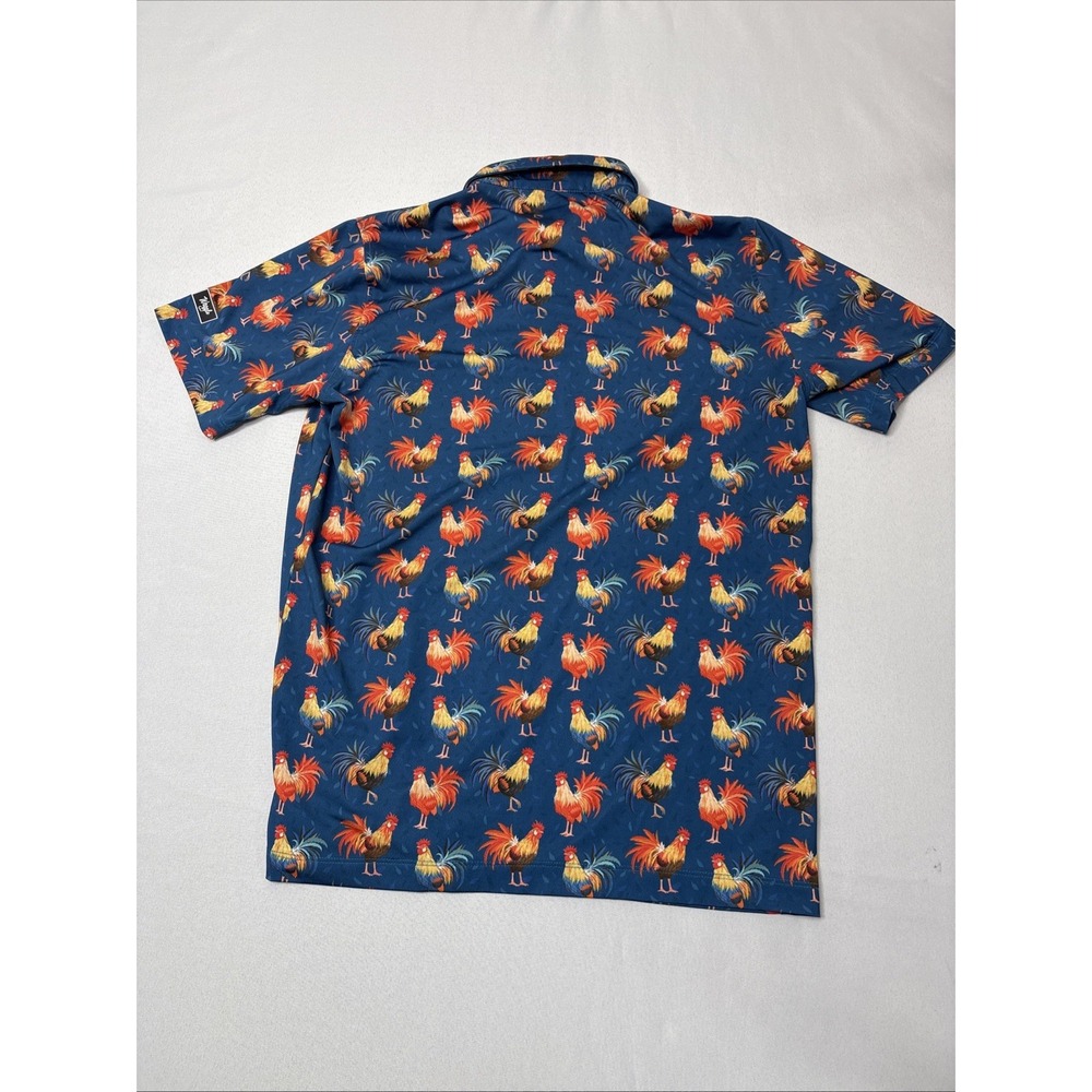 Waggle Shirt Youth Xl Blue Rooster Print Golf Polo Performance Stretch - Picture 7 of 7